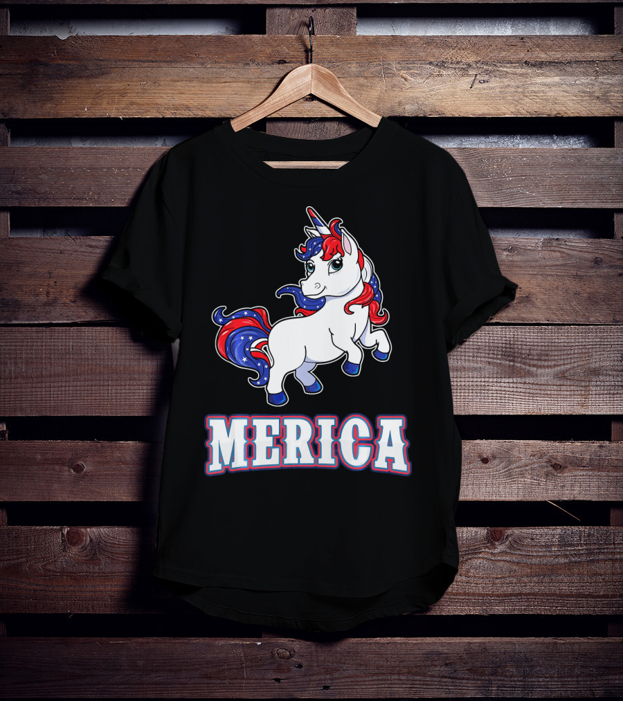 Merica Americorn Patriotic Unicorn With US Flag Colors T-Shirt