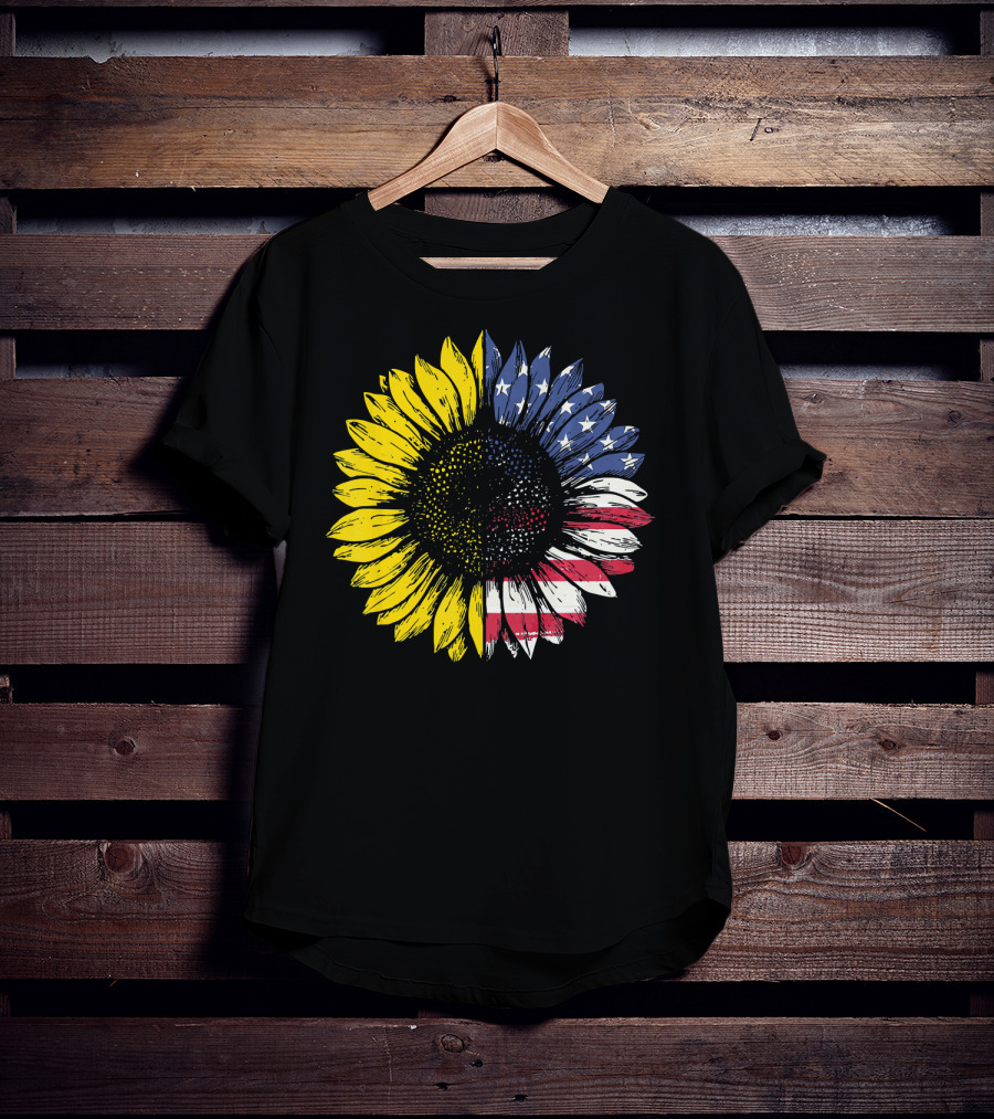 Sunflower With American Flag Stars And Stripes Patriotic T-Shirt