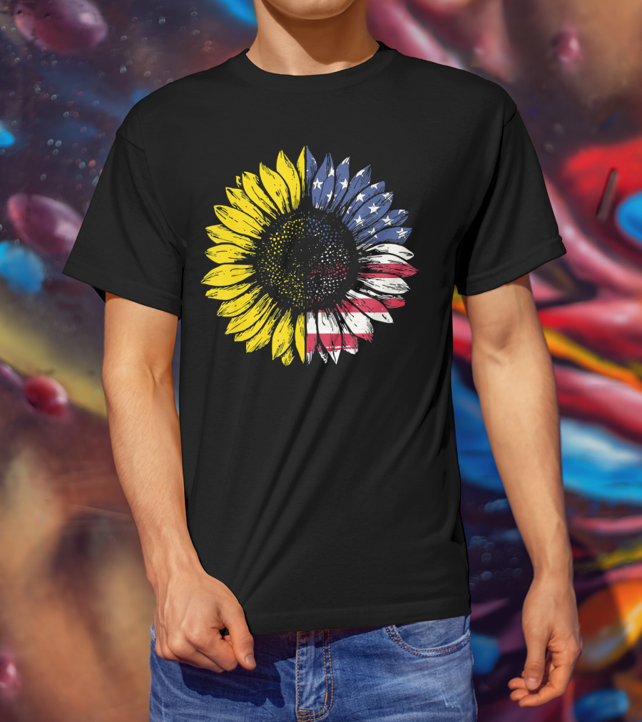 Sunflower With American Flag Stars And Stripes Patriotic T-Shirt