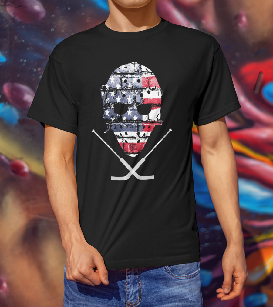 United States Hockey Goalie Mask With Flag And Sticks T-Shirt