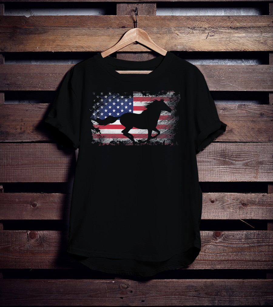 Horse Silhouette American Flag USA Patriotic T-Shirt