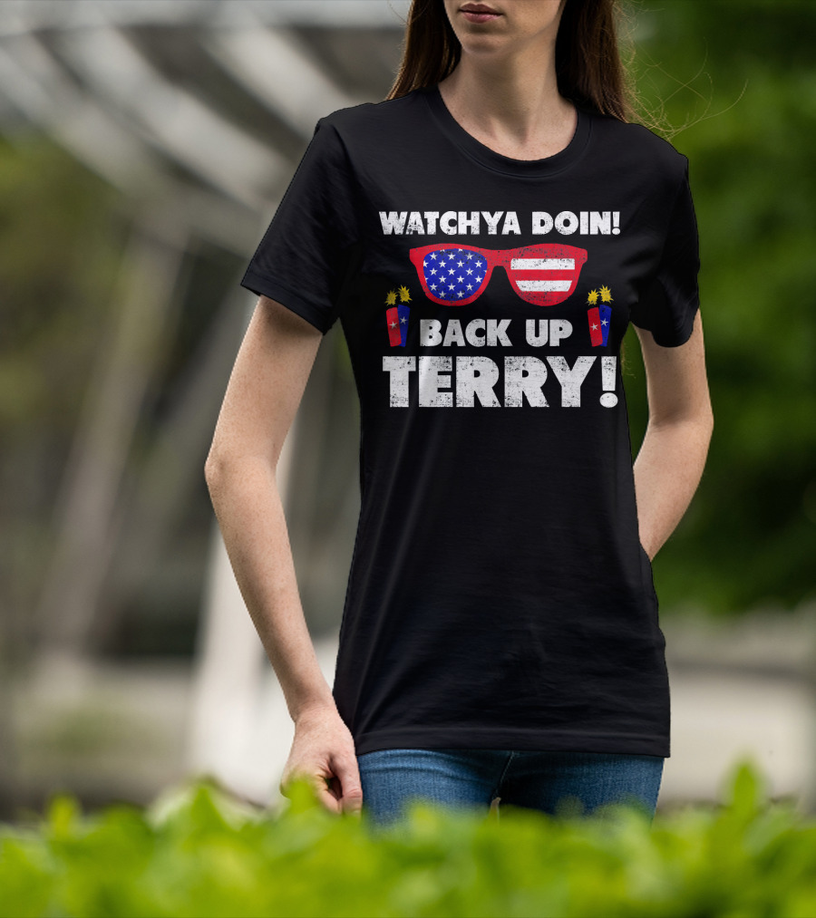Watchya Doin Back Up Terry USA Flag Sunglasses T-Shirt