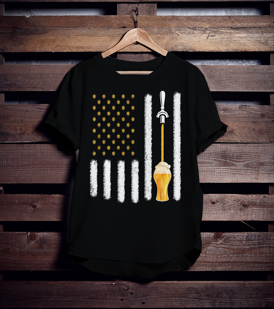 USA Flag Hops Pattern Craft Beer Tap Pouring T-Shirt