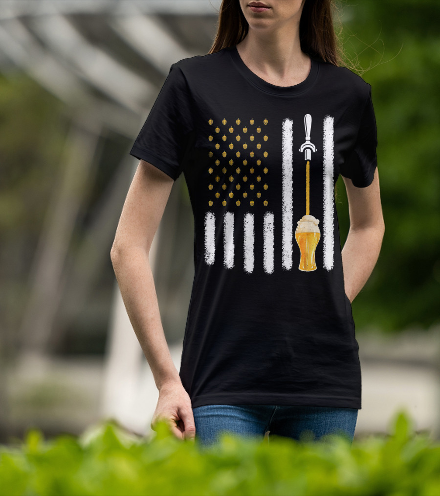 USA Flag Hops Pattern Craft Beer Tap Pouring T-Shirt