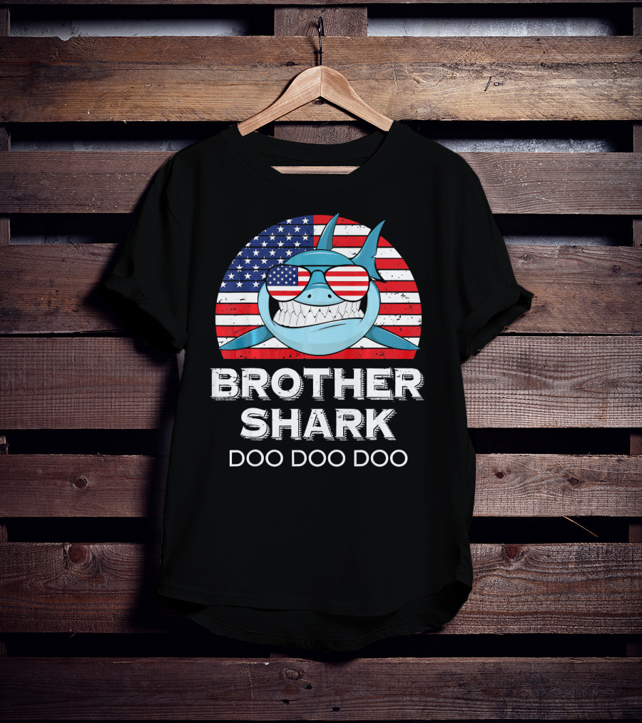 Brother Shark Doo Doo Doo American Flag Sunglasses T-Shirt