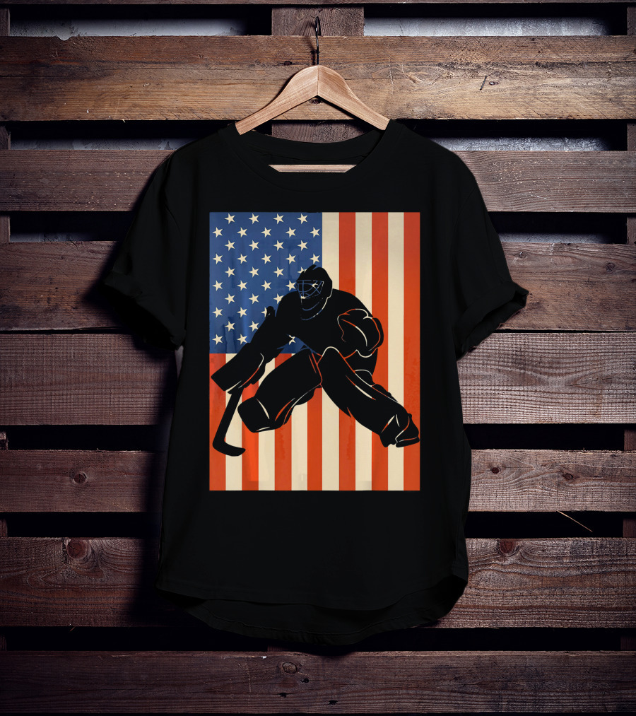 Hockey Goalie American Flag USA T-Shirt