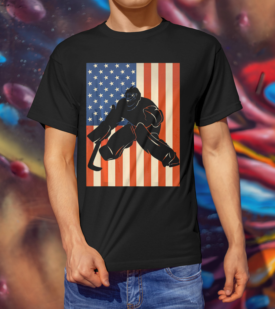 Hockey Goalie American Flag USA T-Shirt