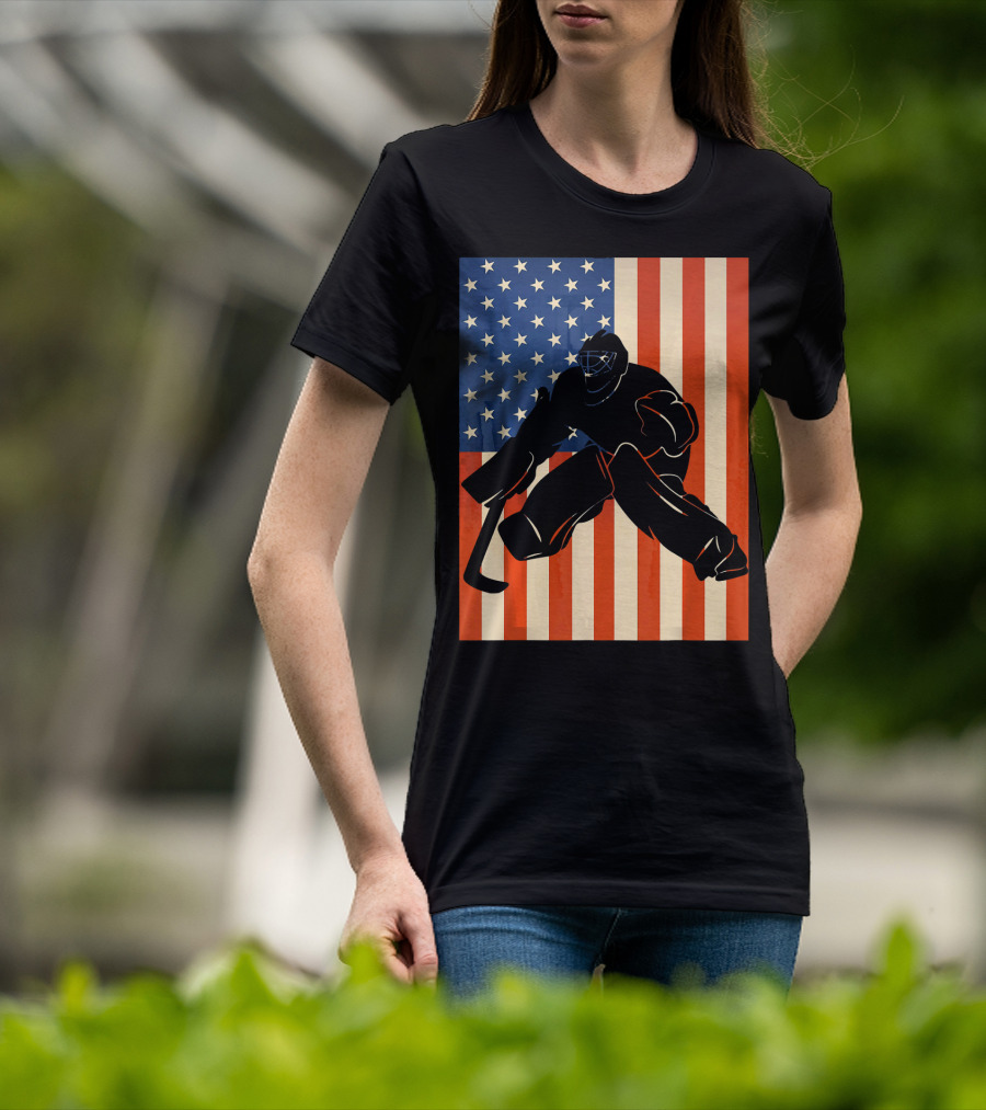 Hockey Goalie American Flag USA T-Shirt