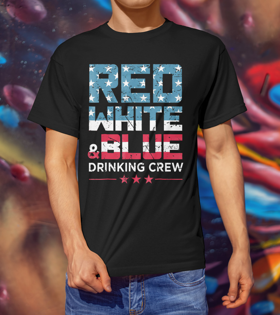 RED WHITE And BLUE DRINKING CREW T-Shirt