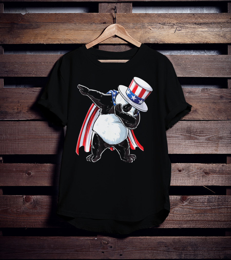 Uncle Sam Panda Dabbing With Stars And Stripes Hat And Cape T-Shirt