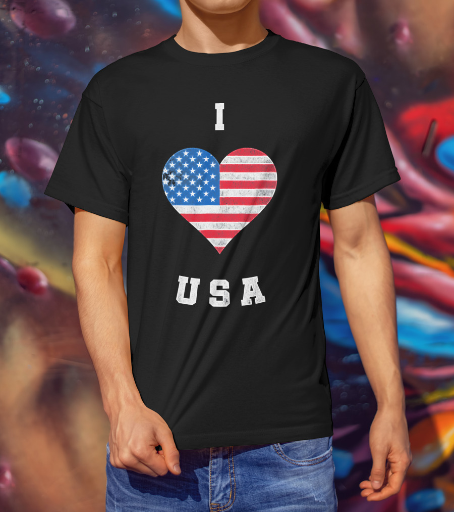 I Heart USA I Love USA America Patriot American Flag Heart T-Shirt