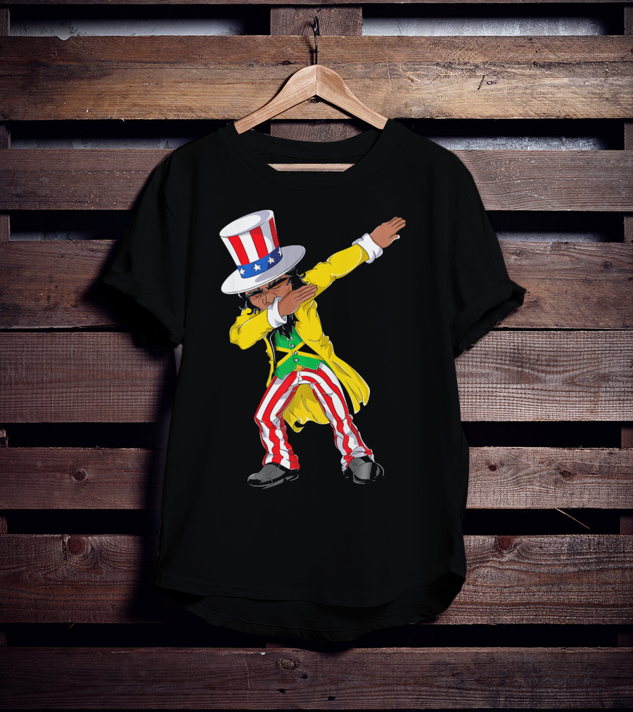 Uncle Sam Dabbing With Jamaican Flag And Red White Blue Hat In Yellow Coat T-Shirt