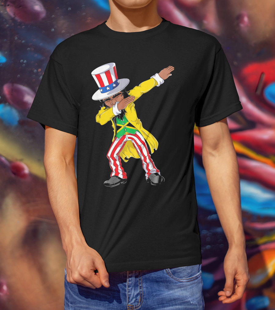 Uncle Sam Dabbing With Jamaican Flag And Red White Blue Hat In Yellow Coat T-Shirt