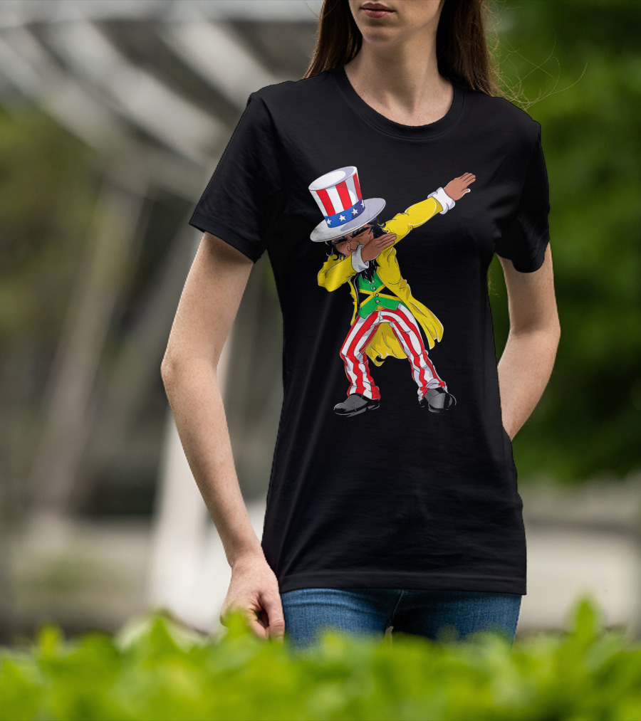 Uncle Sam Dabbing With Jamaican Flag And Red White Blue Hat In Yellow Coat T-Shirt