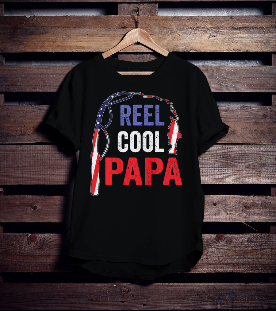Reel Cool Papa Fishing USA Flag T-Shirt