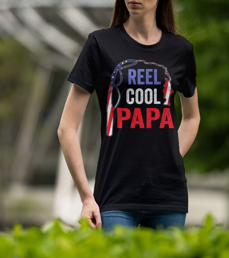 Reel Cool Papa Fishing USA Flag T-Shirt