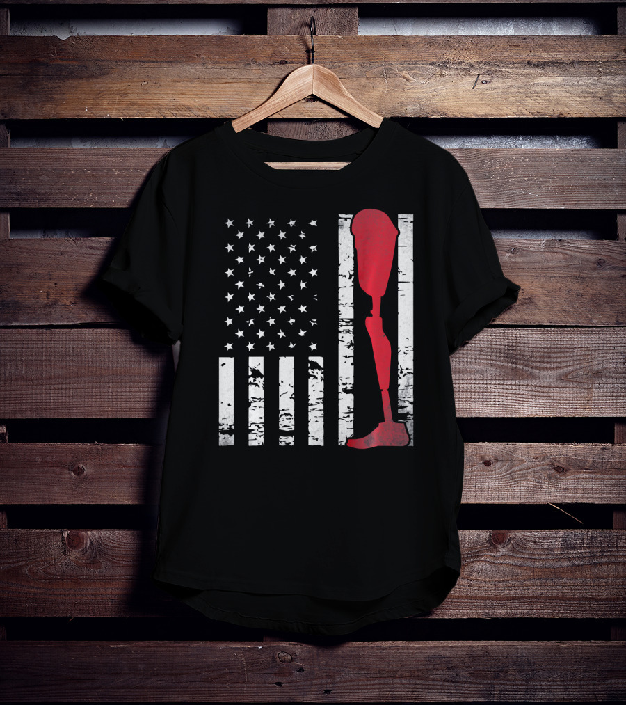 American Flag With Red Prosthetic Leg T-Shirt