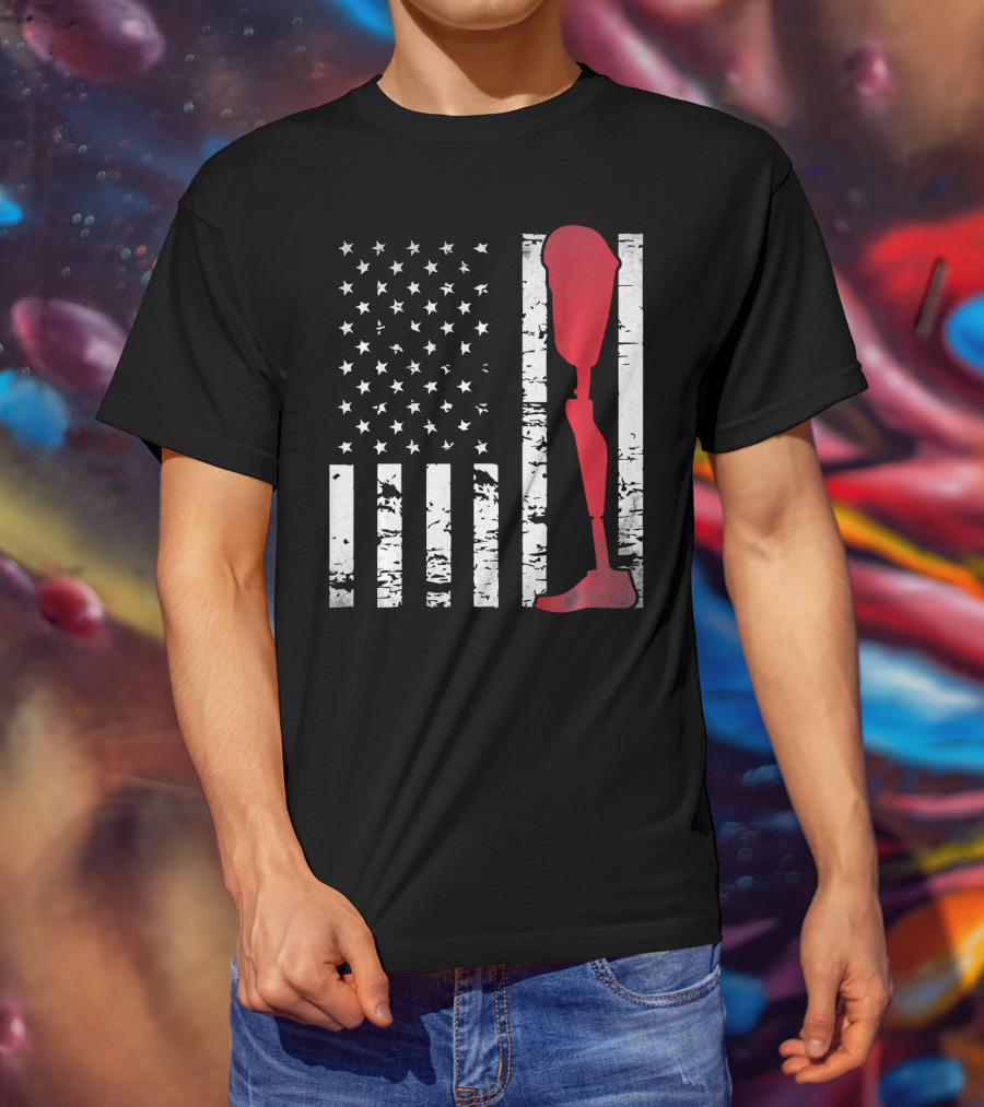 American Flag With Red Prosthetic Leg T-Shirt