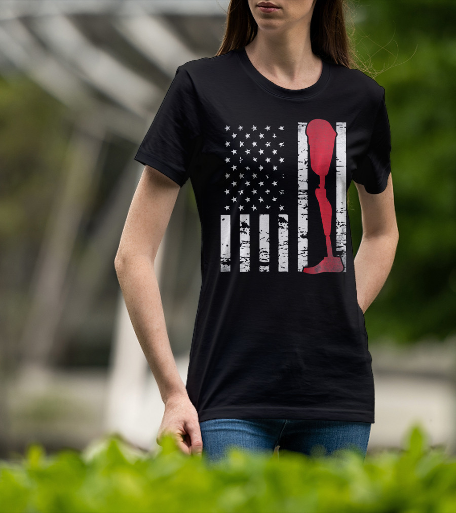 American Flag With Red Prosthetic Leg T-Shirt