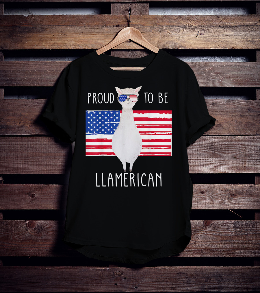 Proud To Be Llamerican Funny Llama With American Flag Sunglasses T-Shirt