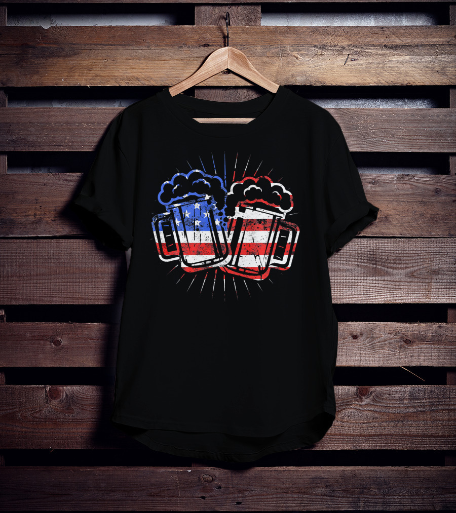 Cheers Beer American Flag Drinks T-Shirt