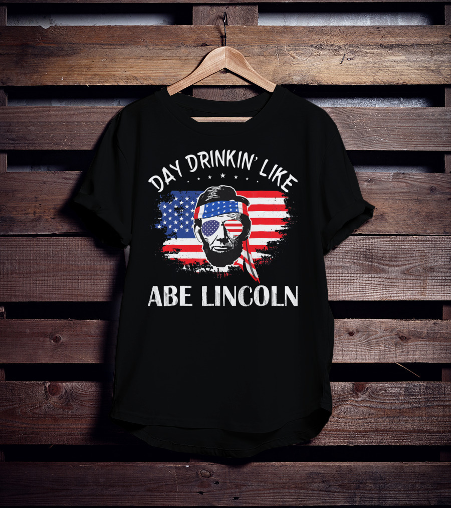 Day Drinkin' Like Abe Lincoln American Flag Bandana Sunglasses Patriotic Party T-Shirt
