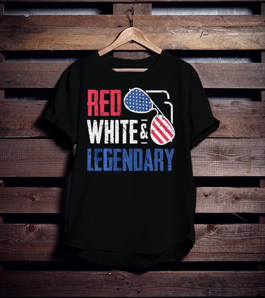 Red White And Legendary American Sunglasses USA Flag T-Shirt