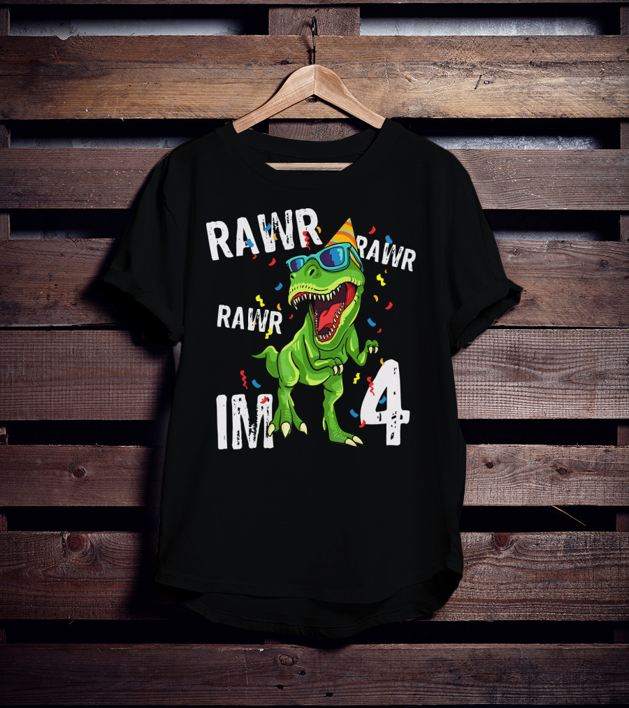 RAWR Im 4 Birthday Dinosaur Party Hat Sunglasses T-Shirt
