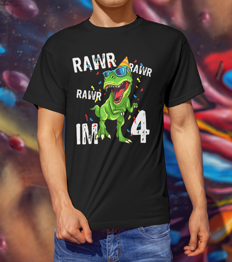 RAWR Im 4 Birthday Dinosaur Party Hat Sunglasses T-Shirt