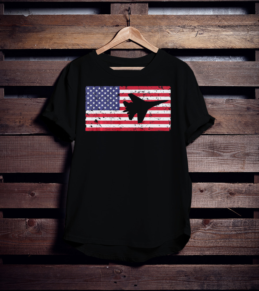 American Flag Jet Silhouette Patriotic Airplane T-Shirt