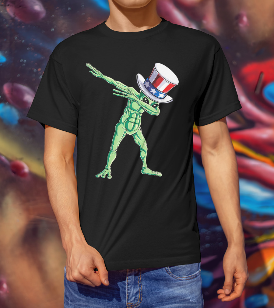 Dabbing Alien In American Uncle Sam Hat T-Shirt