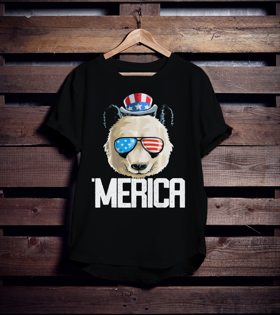'Merica Panda With Patriotic Sunglasses And Uncle Sam Hat T-Shirt