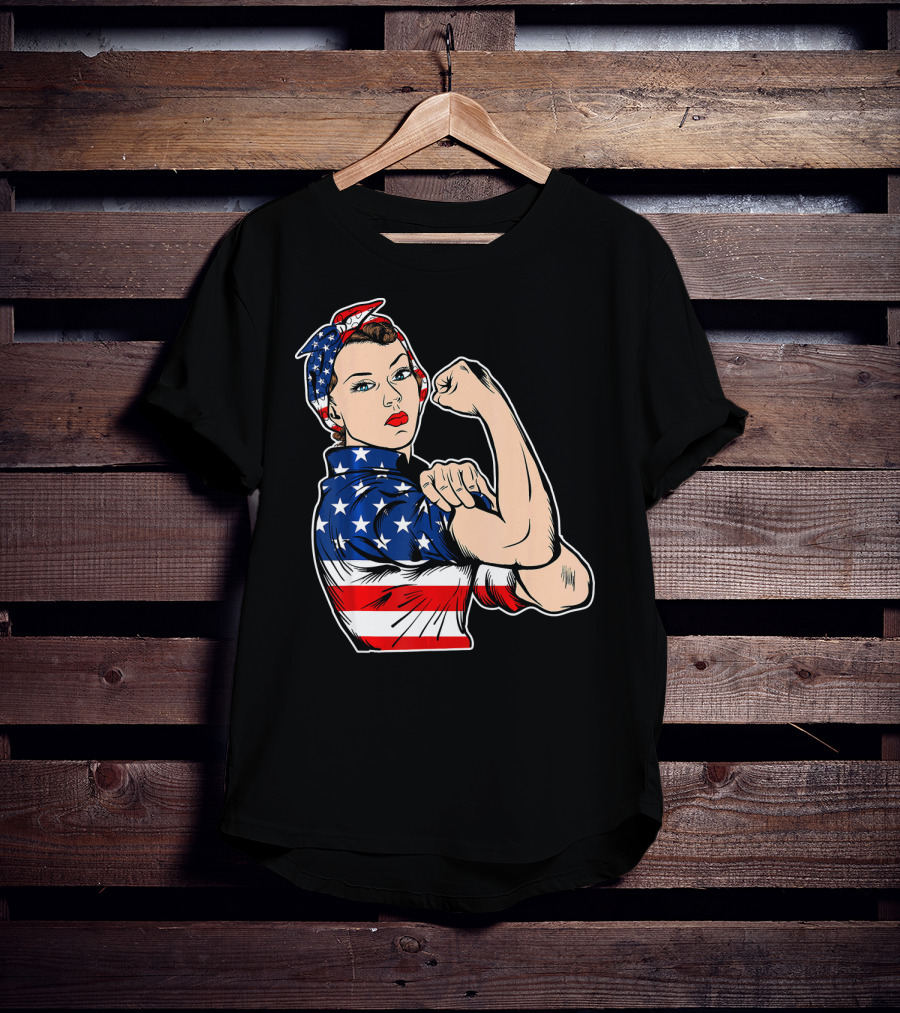 USA Flag Rosie The Riveter Bandana Feminist T-Shirt