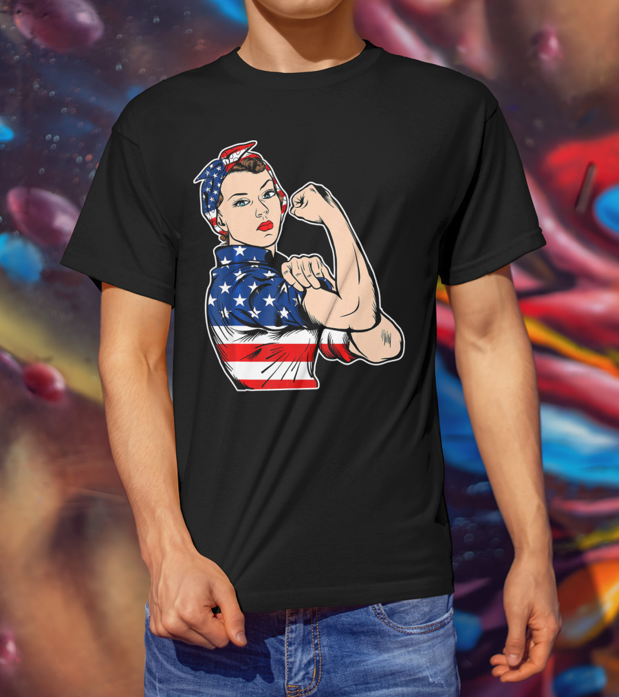 USA Flag Rosie The Riveter Bandana Feminist T-Shirt