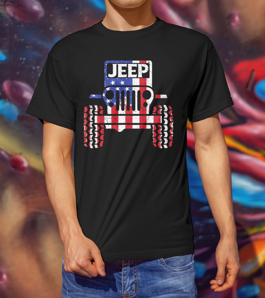 JEEPS American Flag Patriotic Retro Vintage Jeep USA T-Shirt