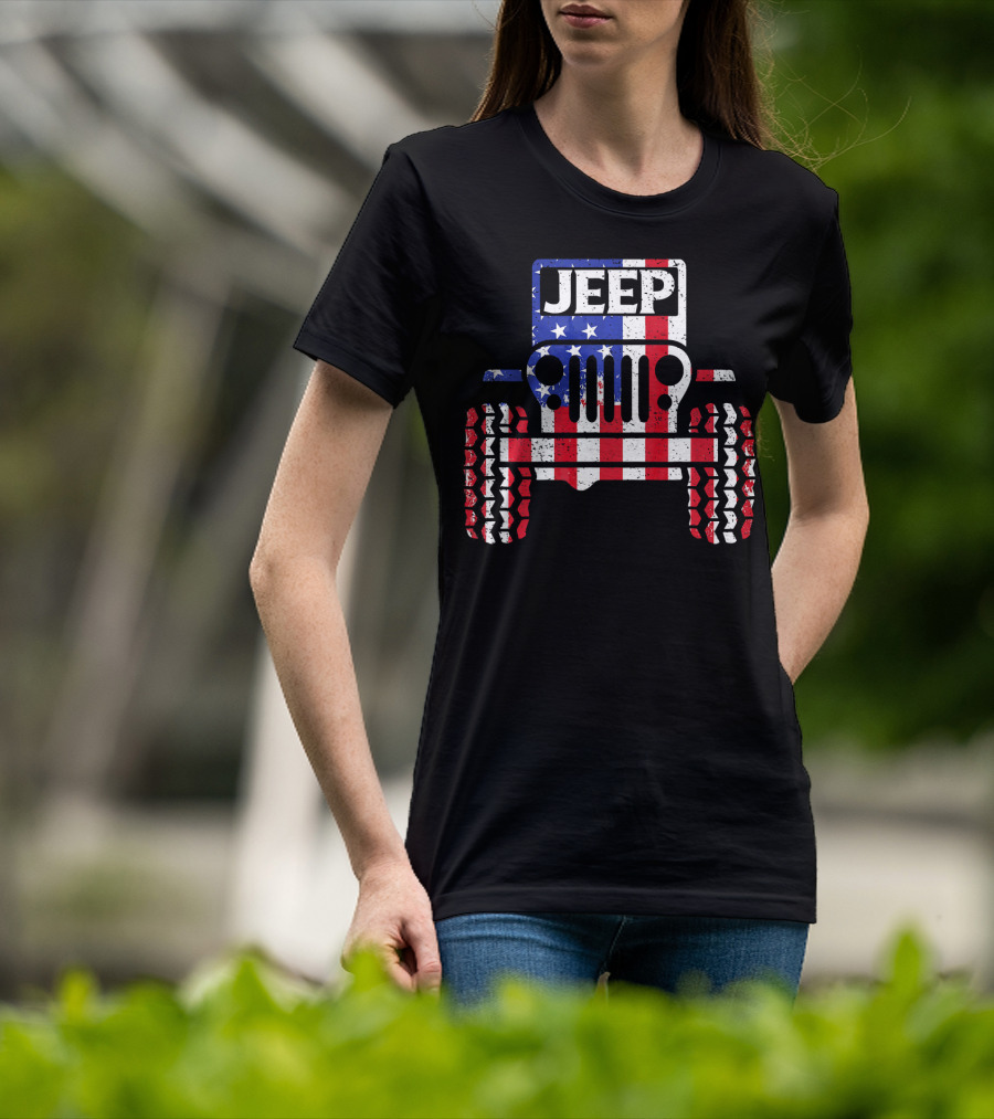 JEEPS American Flag Patriotic Retro Vintage Jeep USA T-Shirt