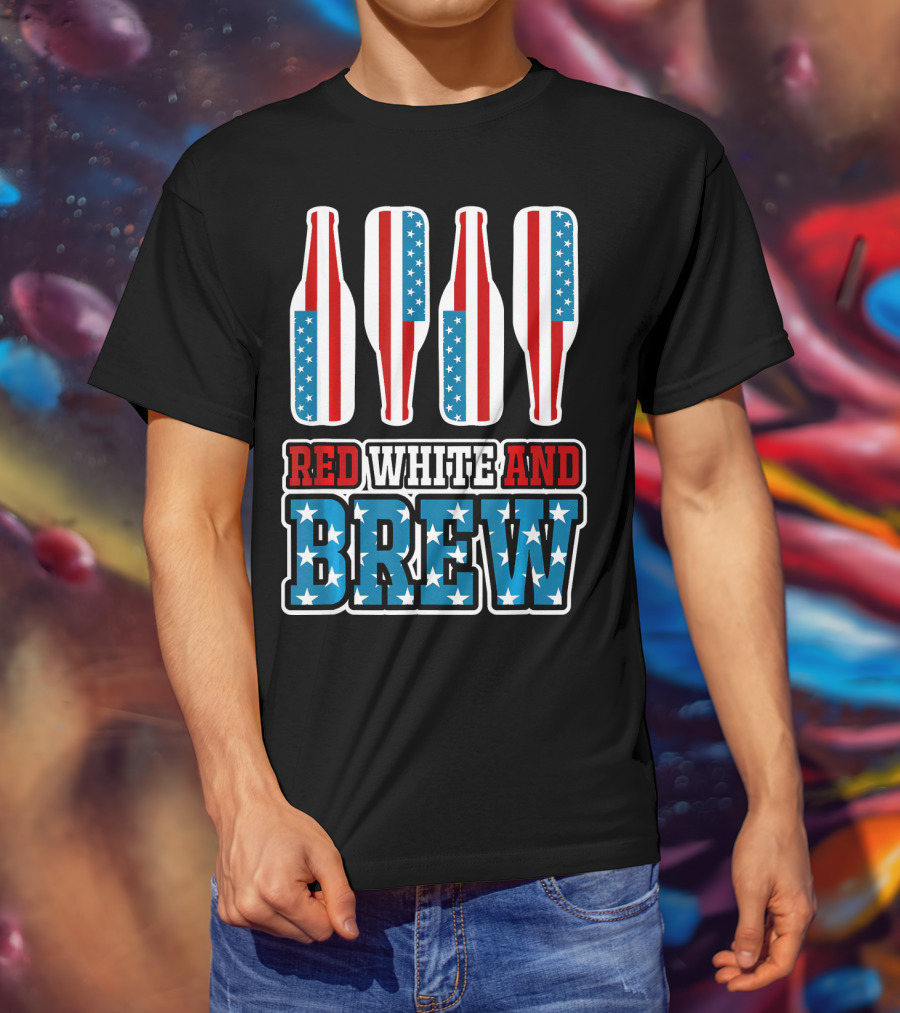 Red White And Brew American Flag Beer Bottles T-Shirt