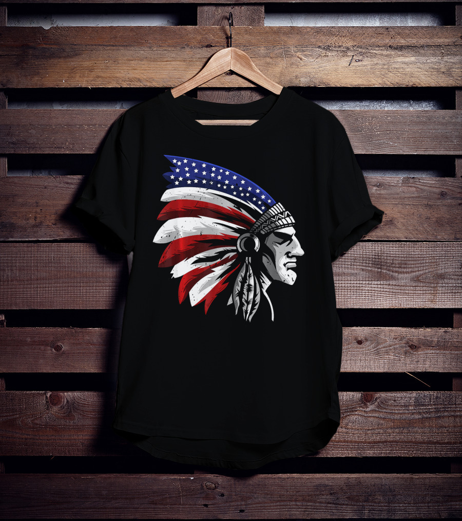 Native American Indian Chief Patriotic Headdress T-Shirt