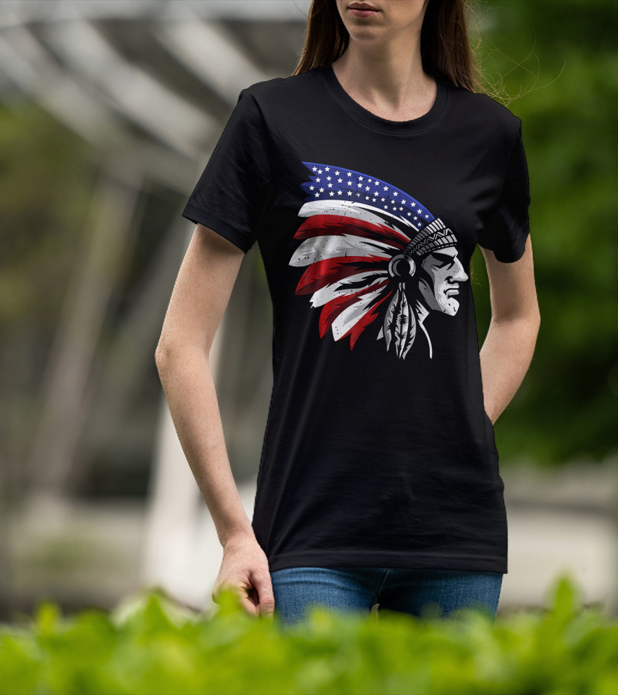 Native American Indian Chief Patriotic Headdress T-Shirt