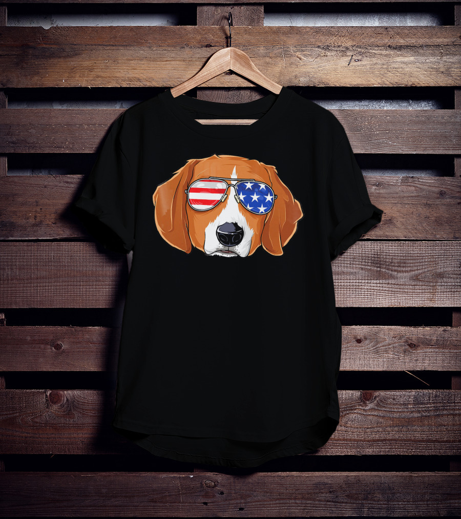 Beagle Wearing American Flag Sunglasses With Patriotic T-Shirt