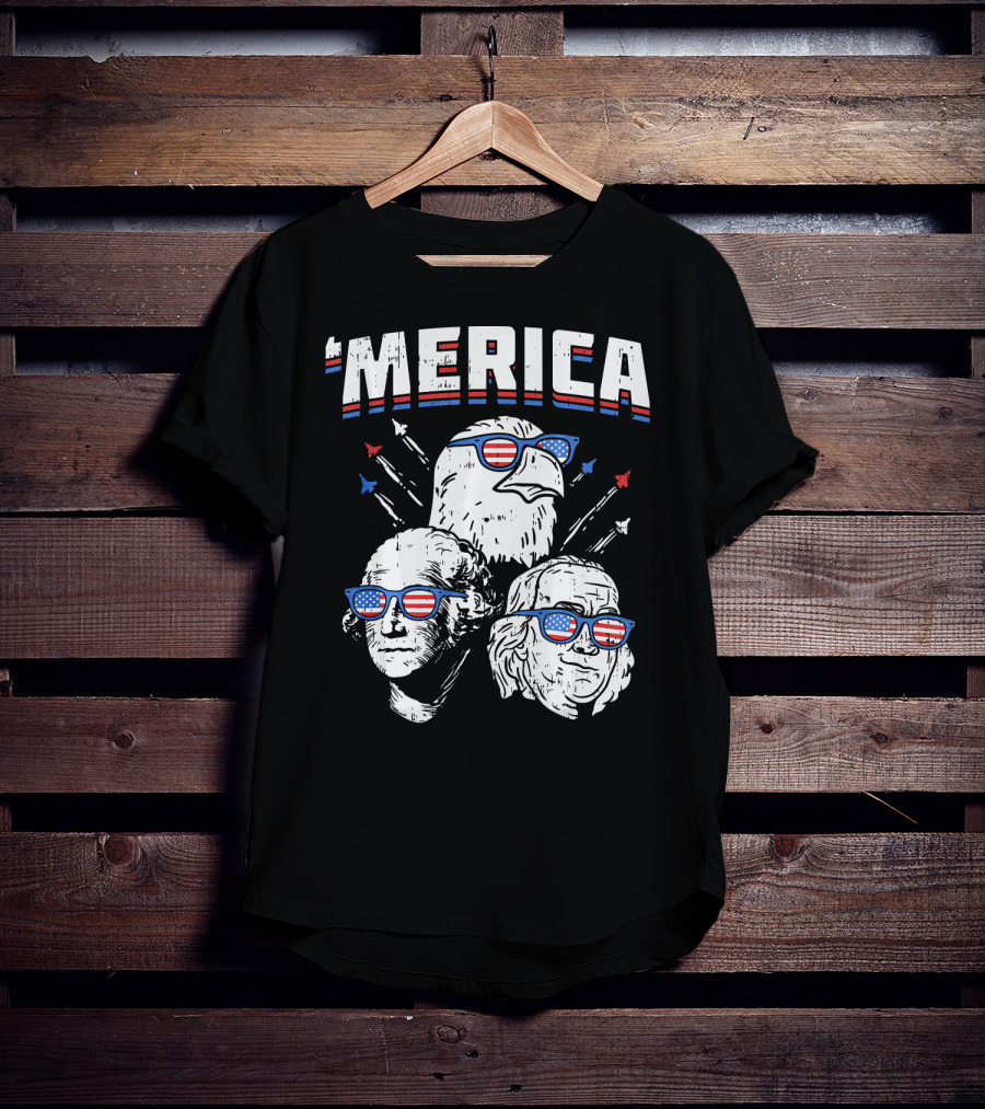'Merica Washington Franklin Eagle Sunglasses USA T-Shirt
