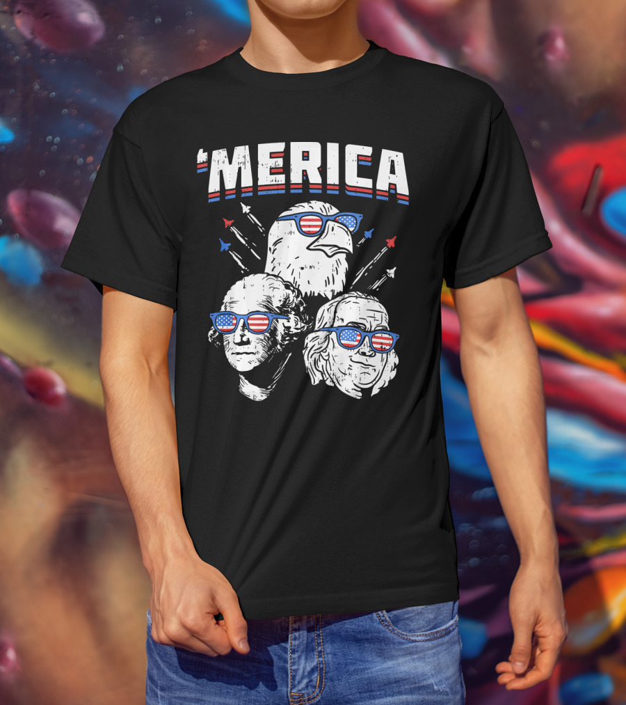 'Merica Washington Franklin Eagle Sunglasses USA T-Shirt