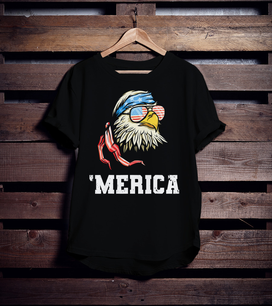 'Merica Patriotic Eagle American Flag Bandana And Sunglasses T-Shirt
