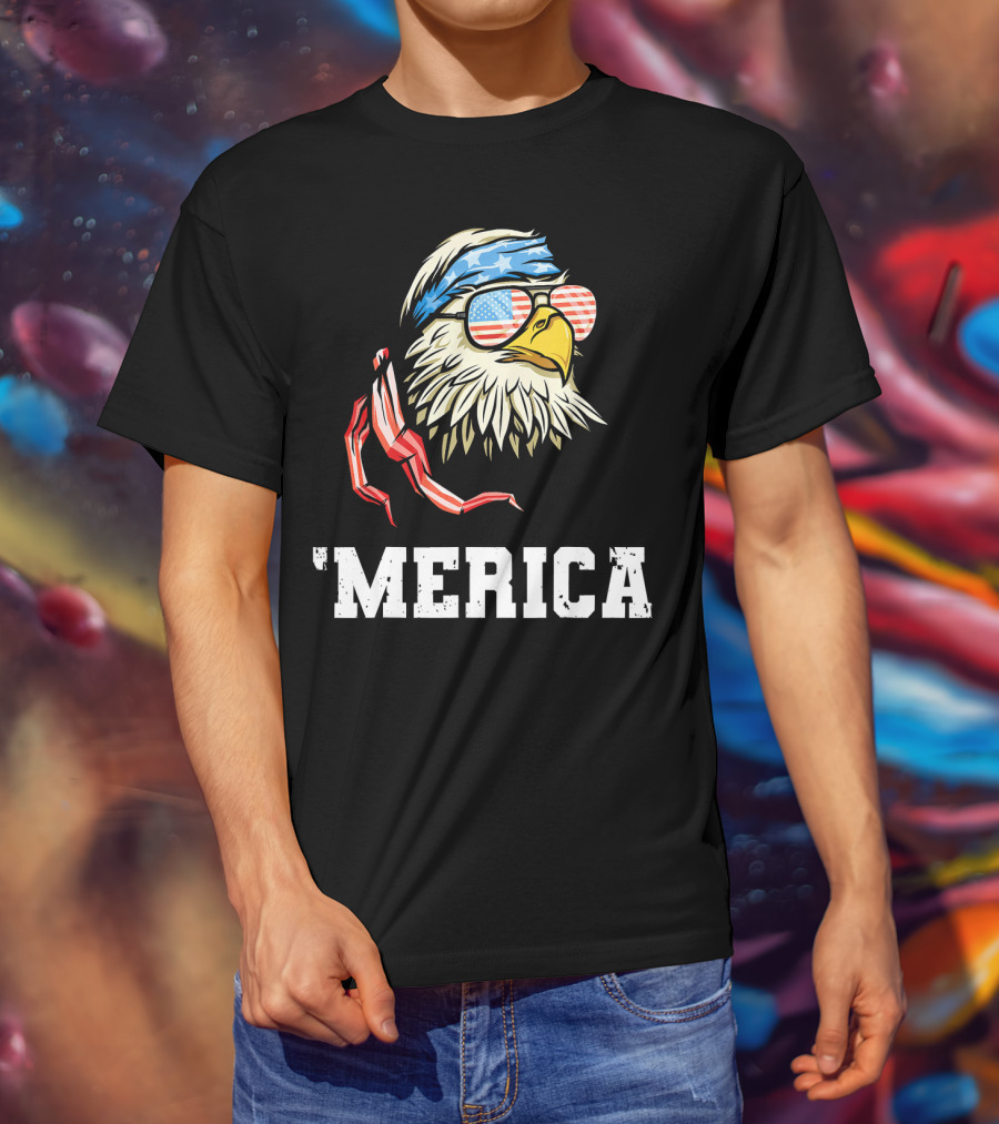 'Merica Patriotic Eagle American Flag Bandana And Sunglasses T-Shirt