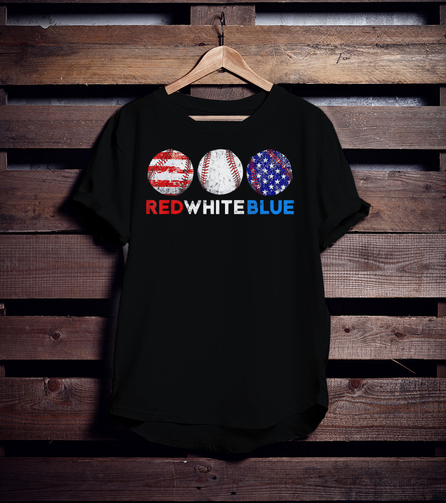 Red White Blue Baseball American Flag T-Shirt