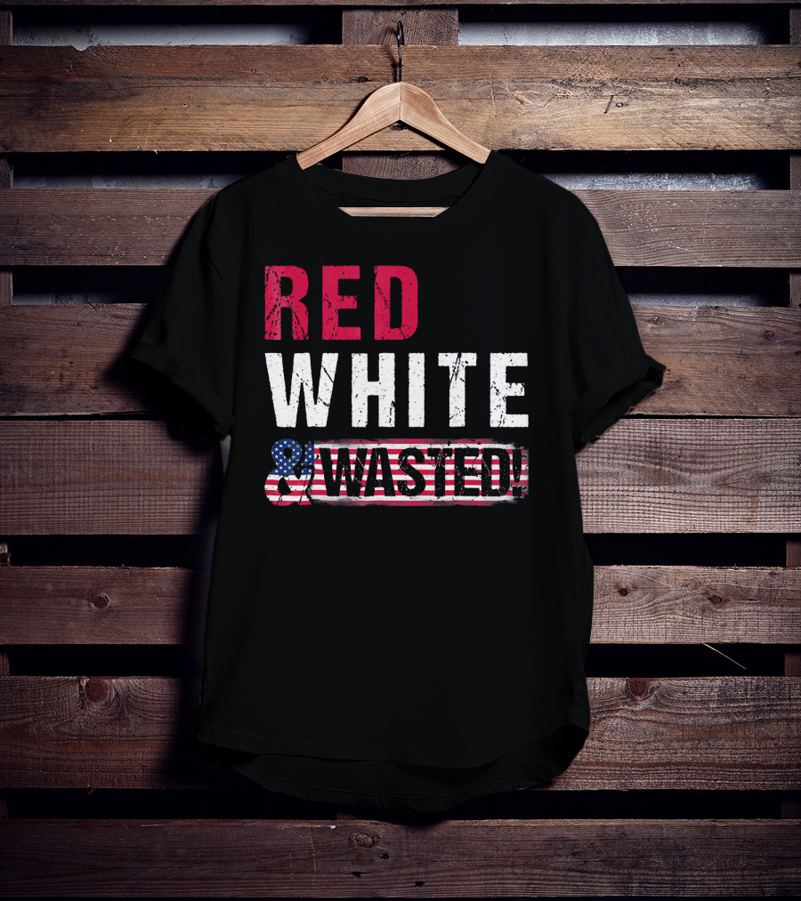 Red White And Wasted American Flag Skull T-Shirt