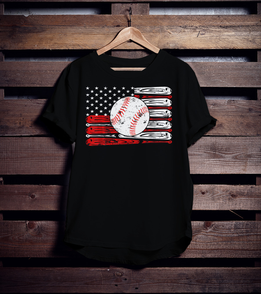 Vintage Baseball Stitch American Flag T-Shirt