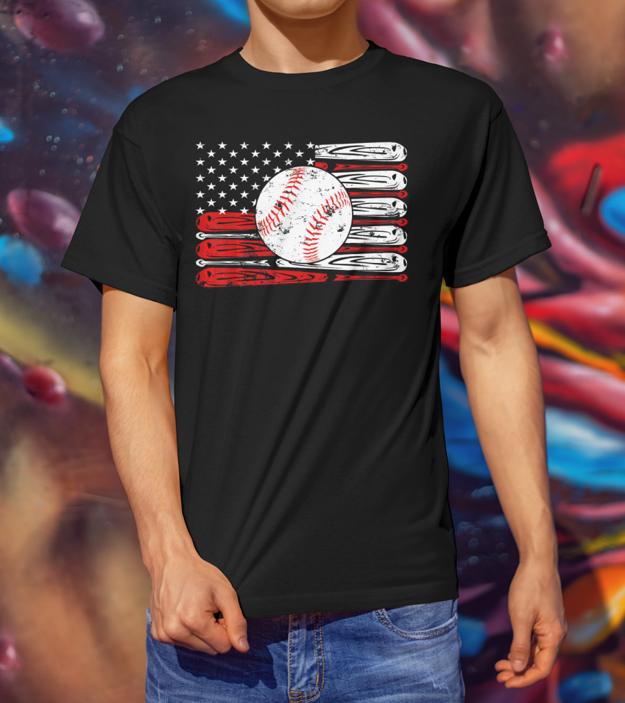 Vintage Baseball Stitch American Flag T-Shirt