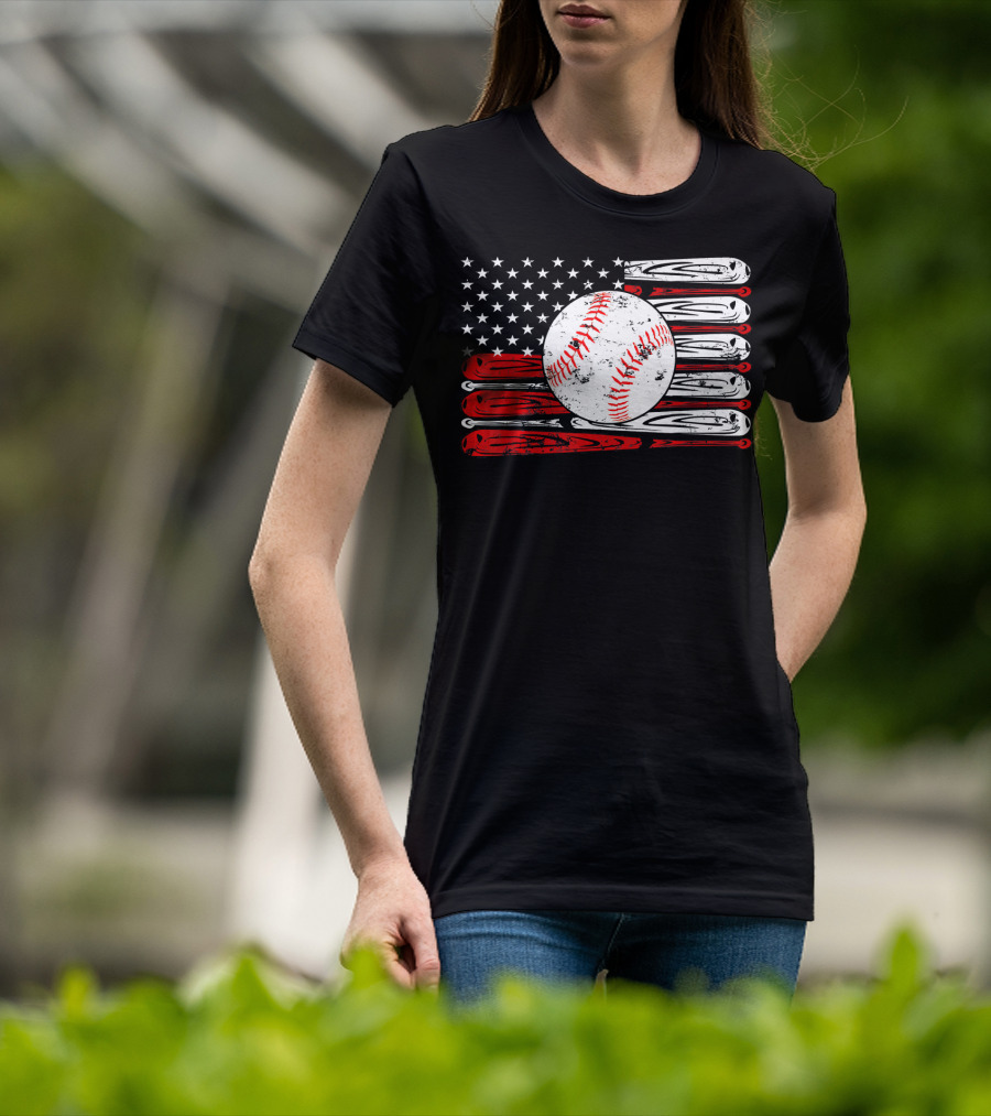 Vintage Baseball Stitch American Flag T-Shirt