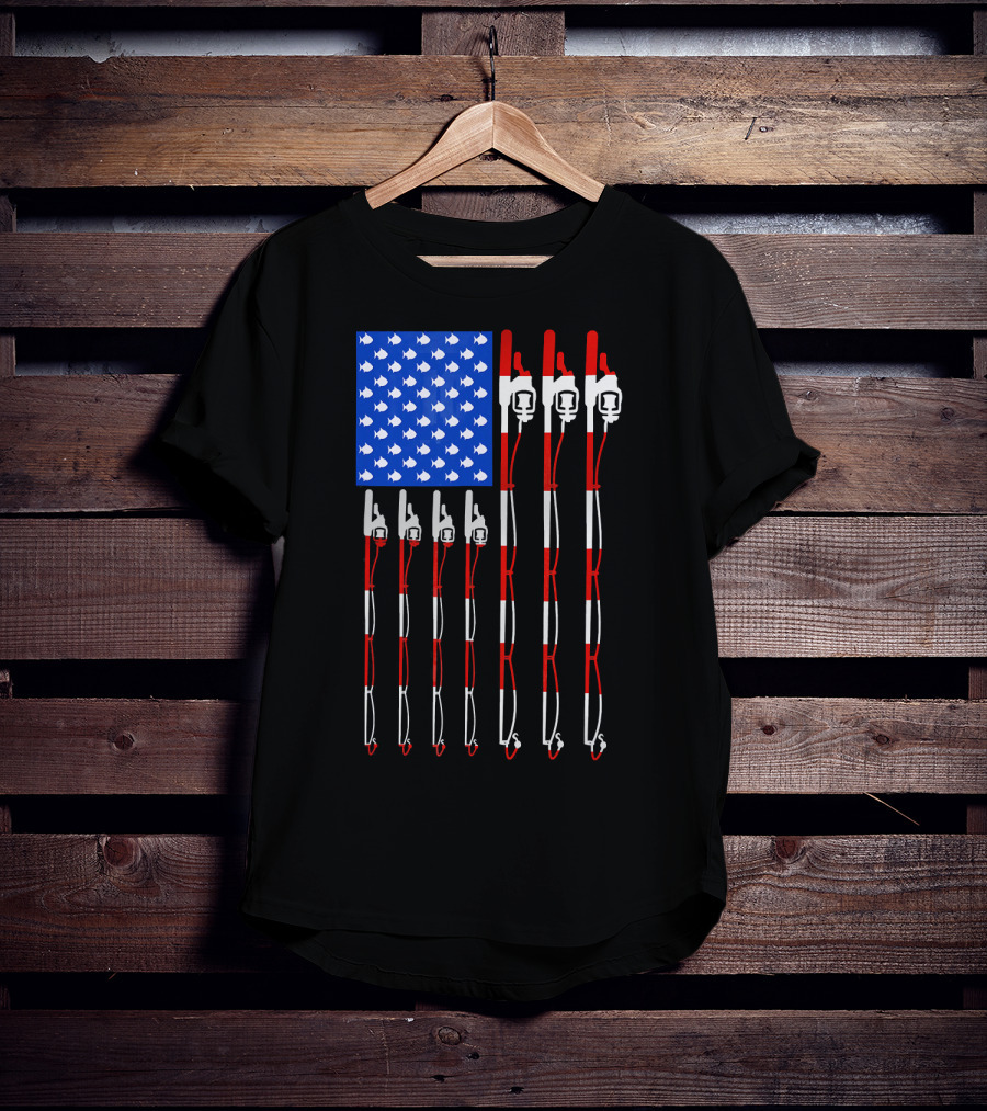 Patriotic Fishing Rod Flag Design American USA T-Shirt